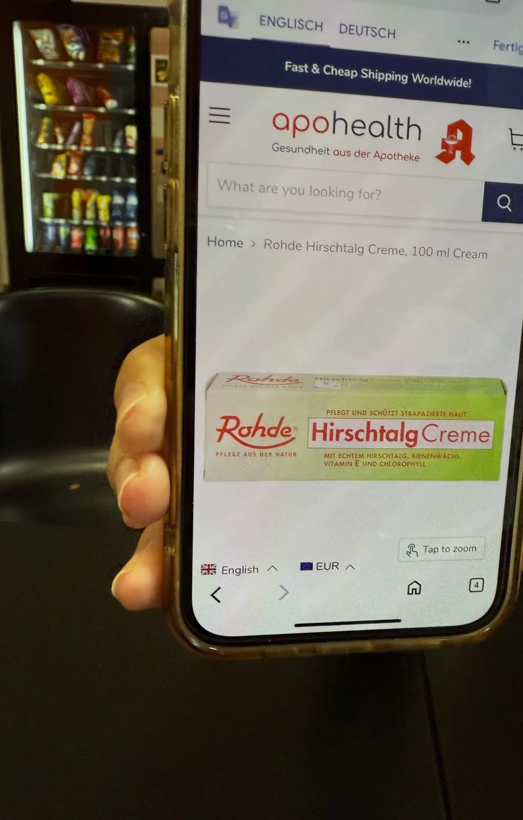 朋友拿手機給我看德國的 Hirschtalg 鹿脂護足霜